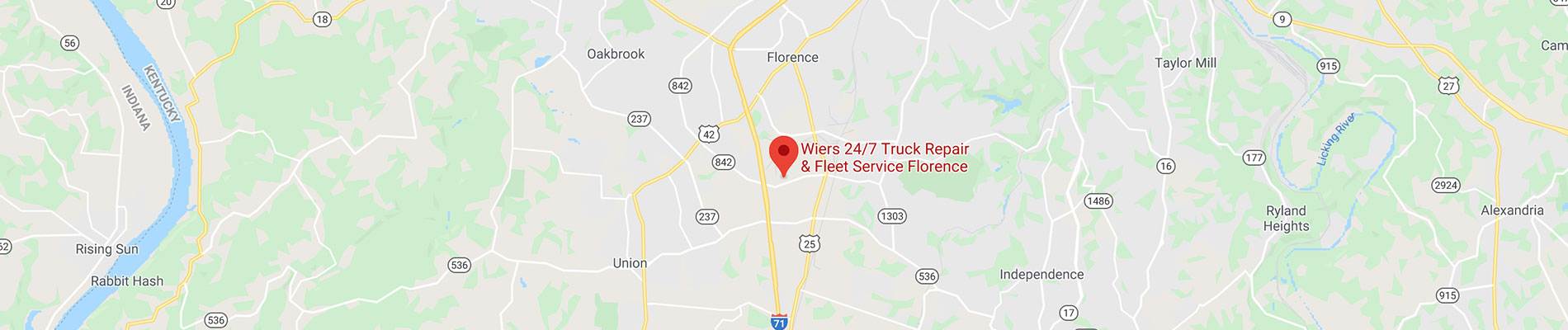 location map for wiers fleet service and truck repair florence, ky